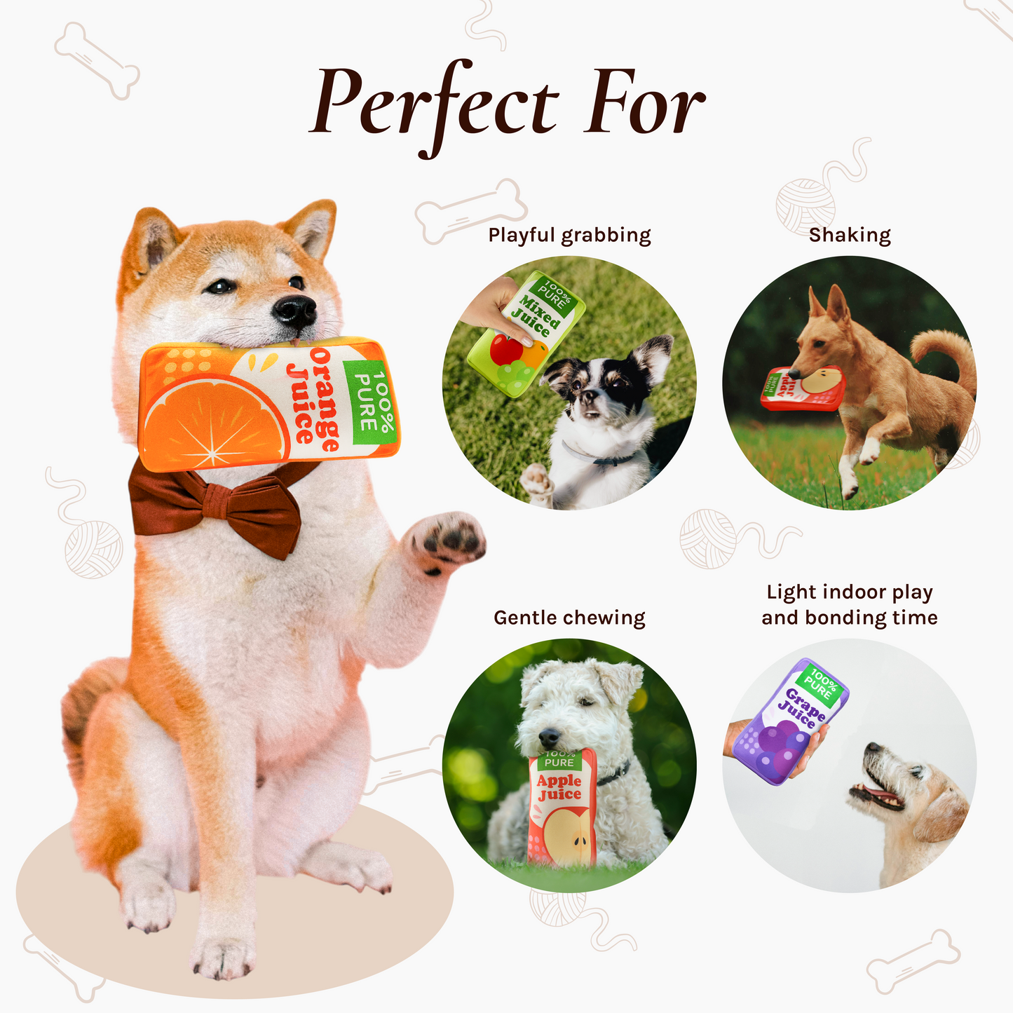 BE10W Dog Plush Toys 100% Pure Juice Box