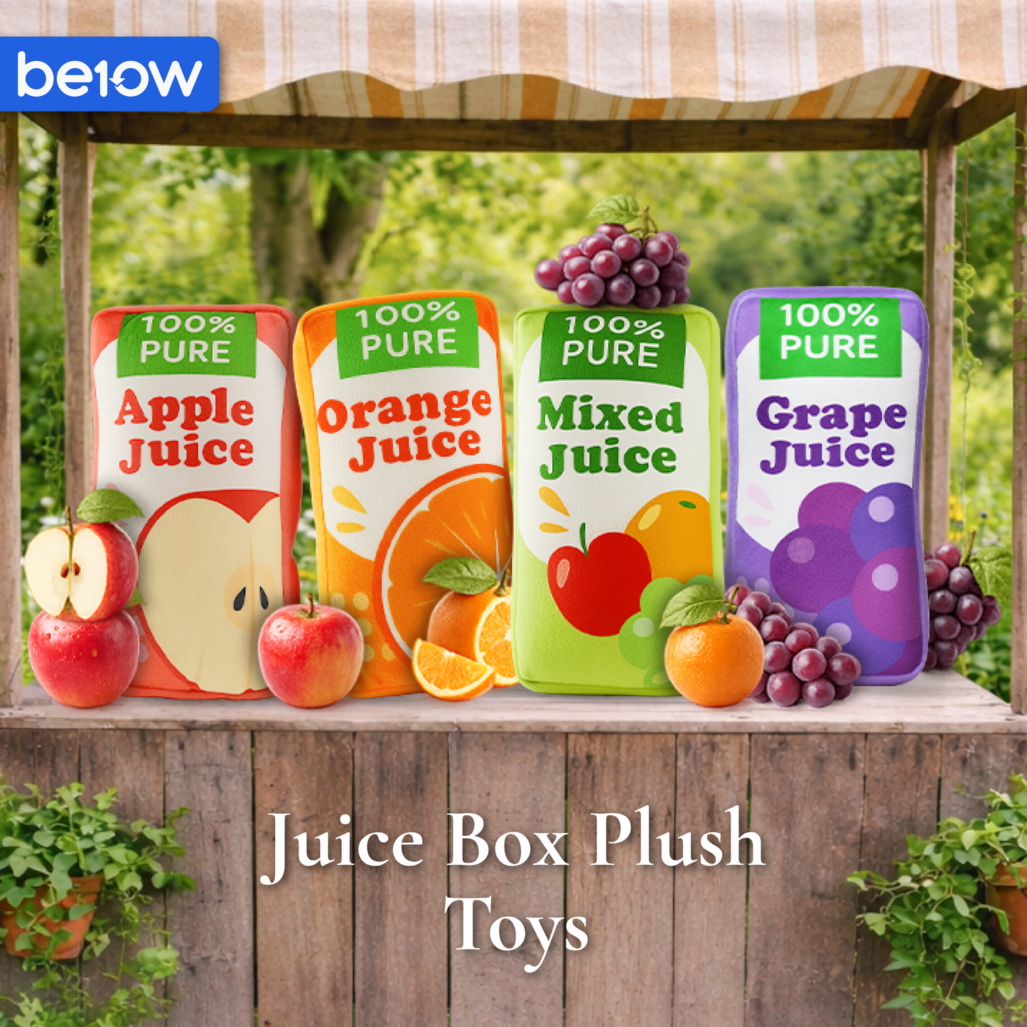 BE10W Dog Plush Toys 100% Pure Juice Box