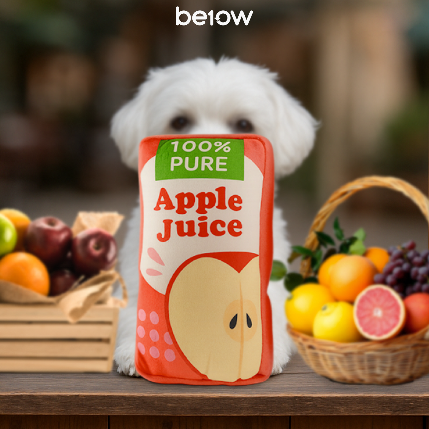 BE10W Fruit Juice Box Sippy Plush Dog Toy