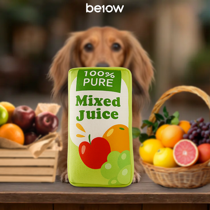 BE10W Fruit Juice Box Sippy Plush Dog Toy