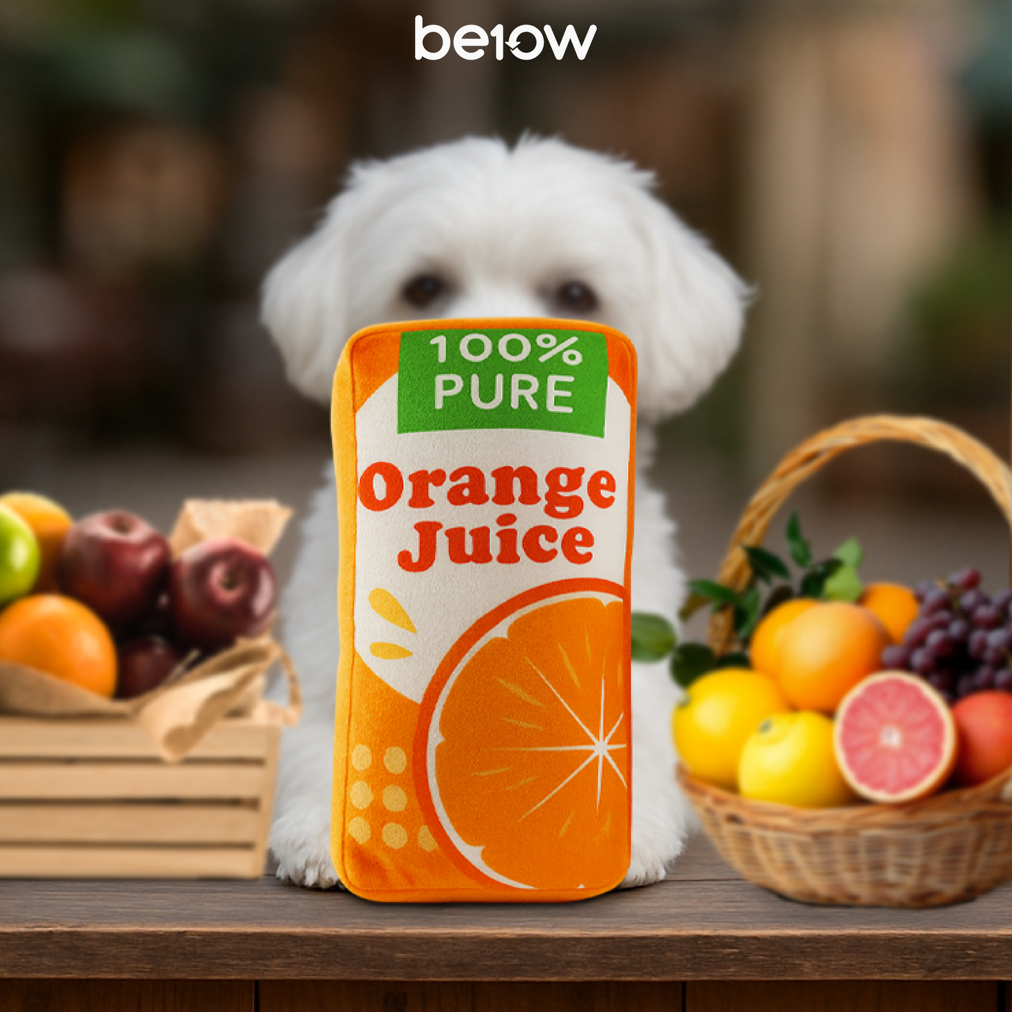 BE10W Fruit Juice Box Sippy Plush Dog Toy