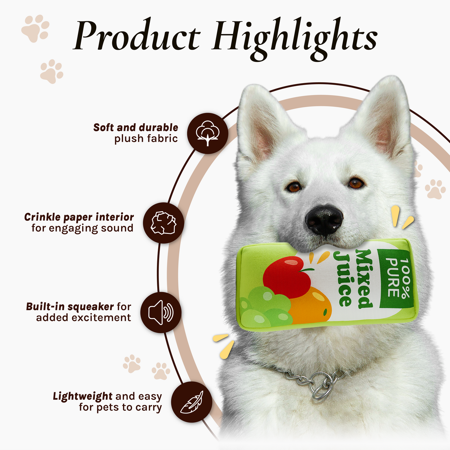 BE10W Dog Plush Toys 100% Pure Juice Box