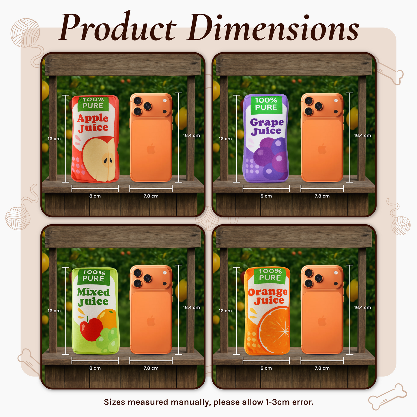 BE10W Dog Plush Toys 100% Pure Juice Box